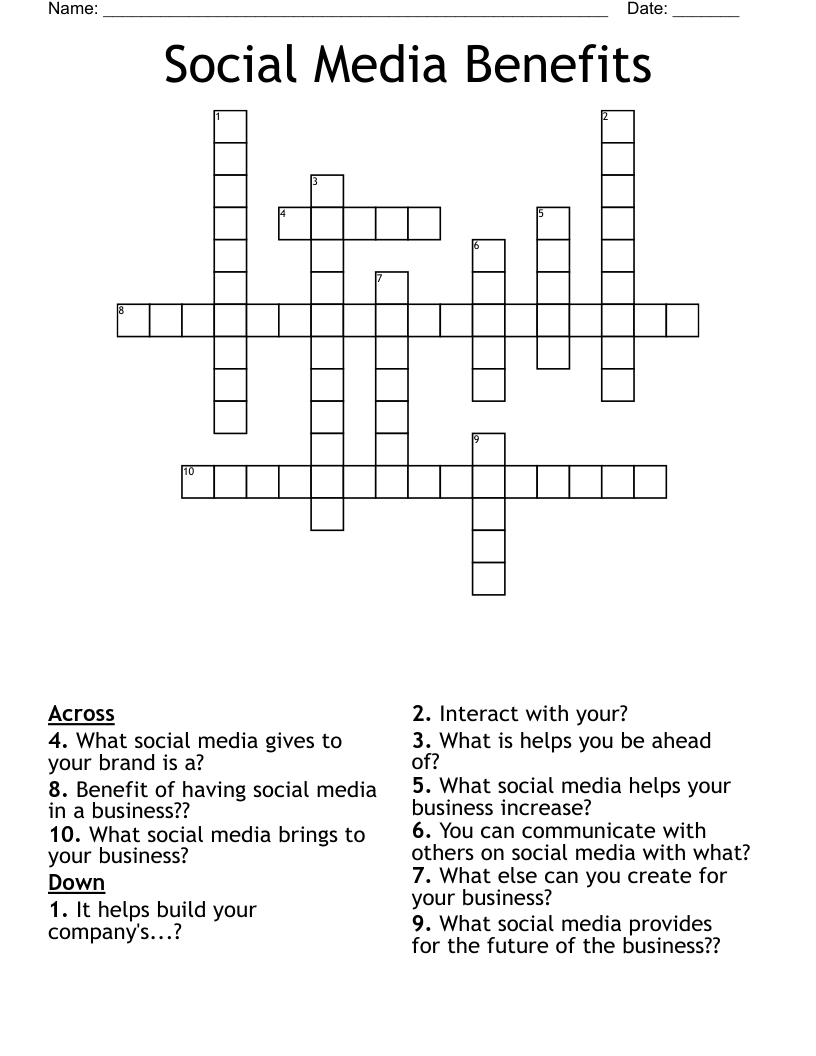 Social Media Benefits Crossword WordMint