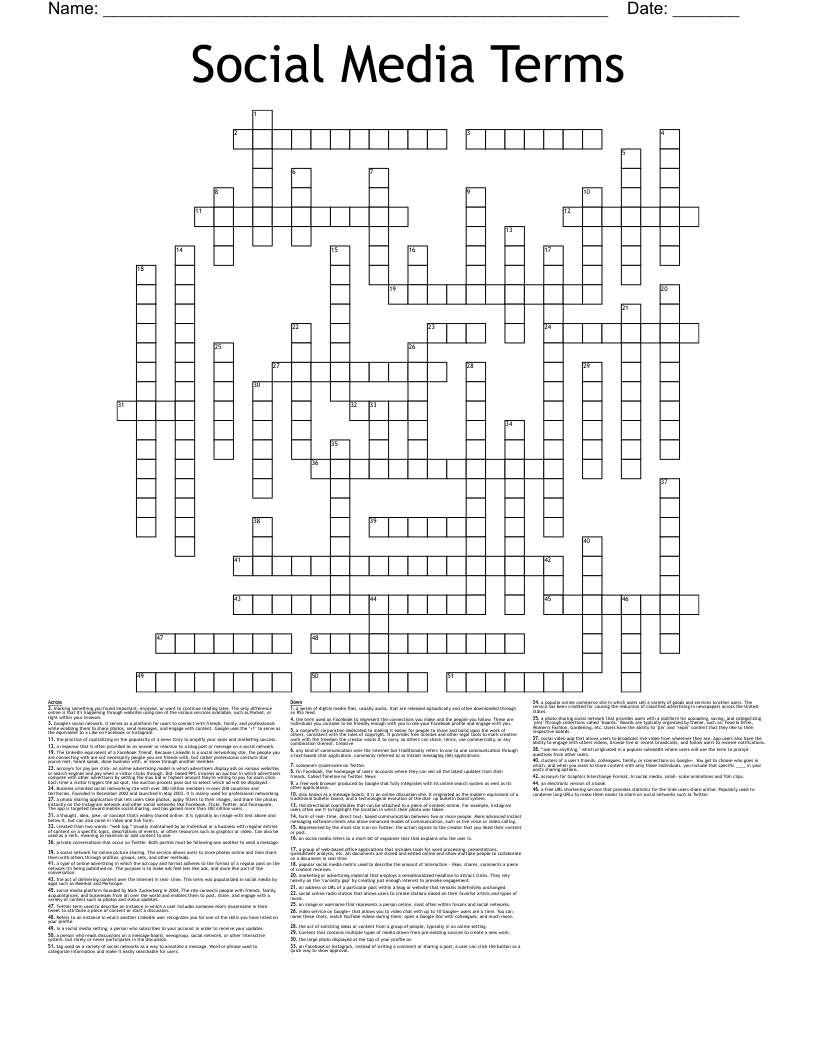 Social Media Terms Crossword WordMint Social Media Terms Crossword WordMint