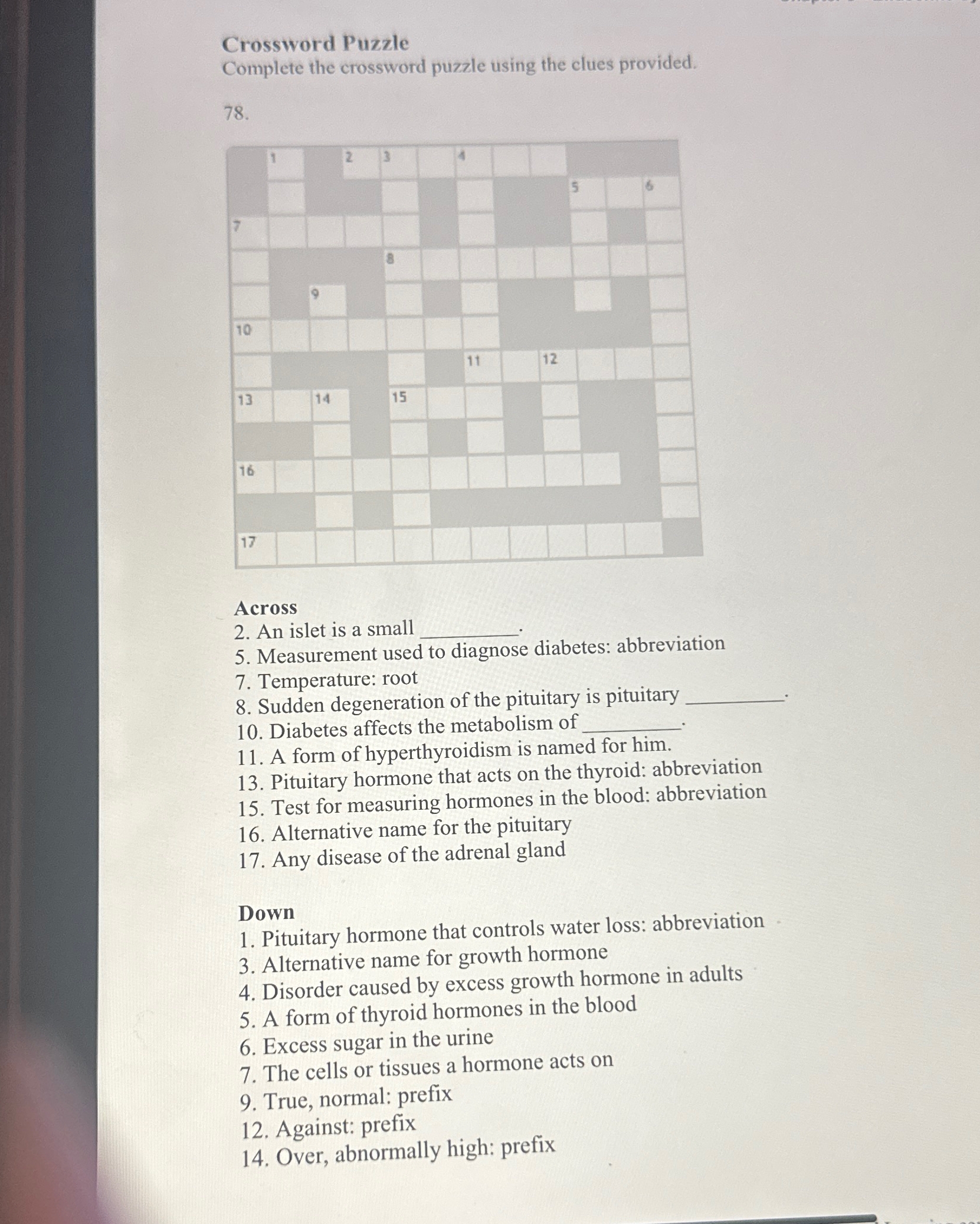 Solved Crossword Puzzle Complete The Crossword Puzzle Using The Clues Provided 78 Across An Islet Is A 1 Answer Transtutors