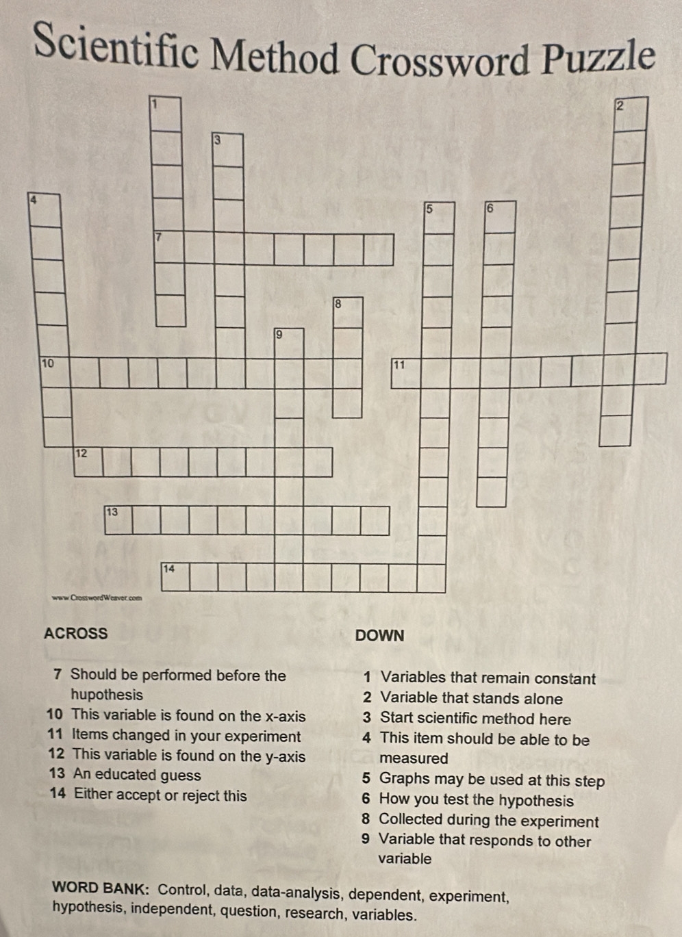 Solved Scientific Method Crossword Puzzle ACROSS DOWN 7 Should Be Performed Before The 1 Variab Statistics Solved Scientific Method Crossword Puzzle ACROSS DOWN 7 Should Be Performed Before The 1 Variab Statistics