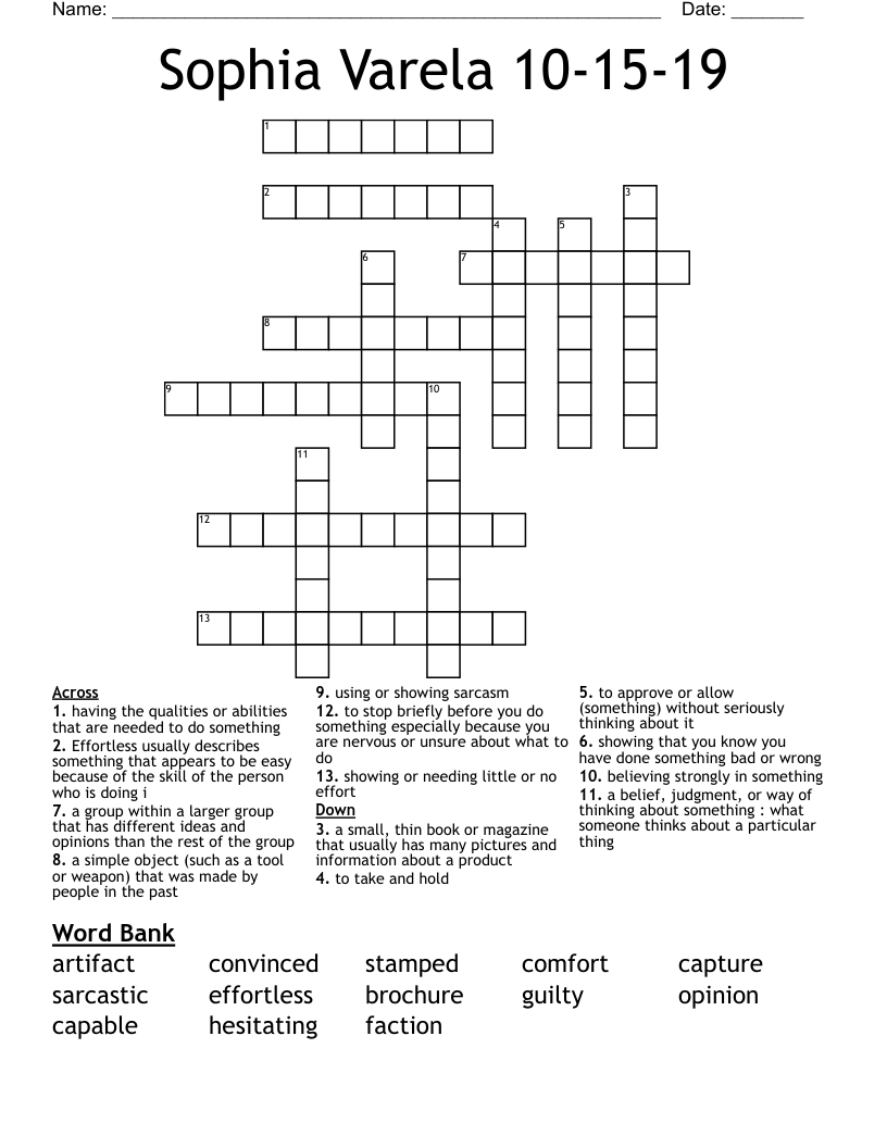 Sophia Varela 10 15 19 Crossword WordMint Sophia Varela 10 15 19 Crossword WordMint