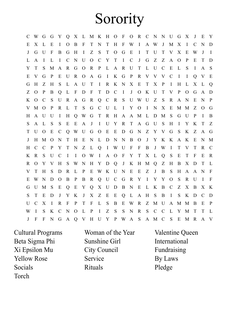 Sorority Word Search WordMint