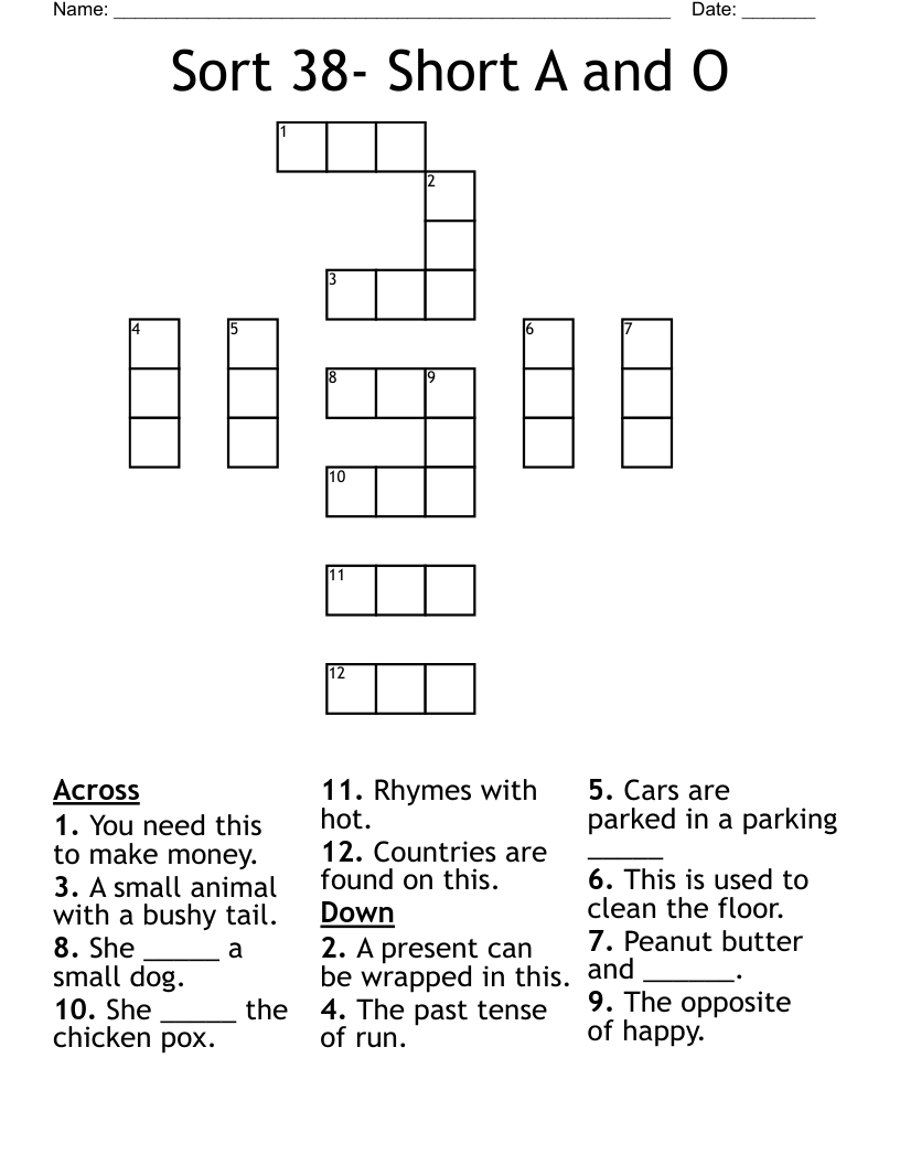 Sort 38 Short A And O Crossword WordMint