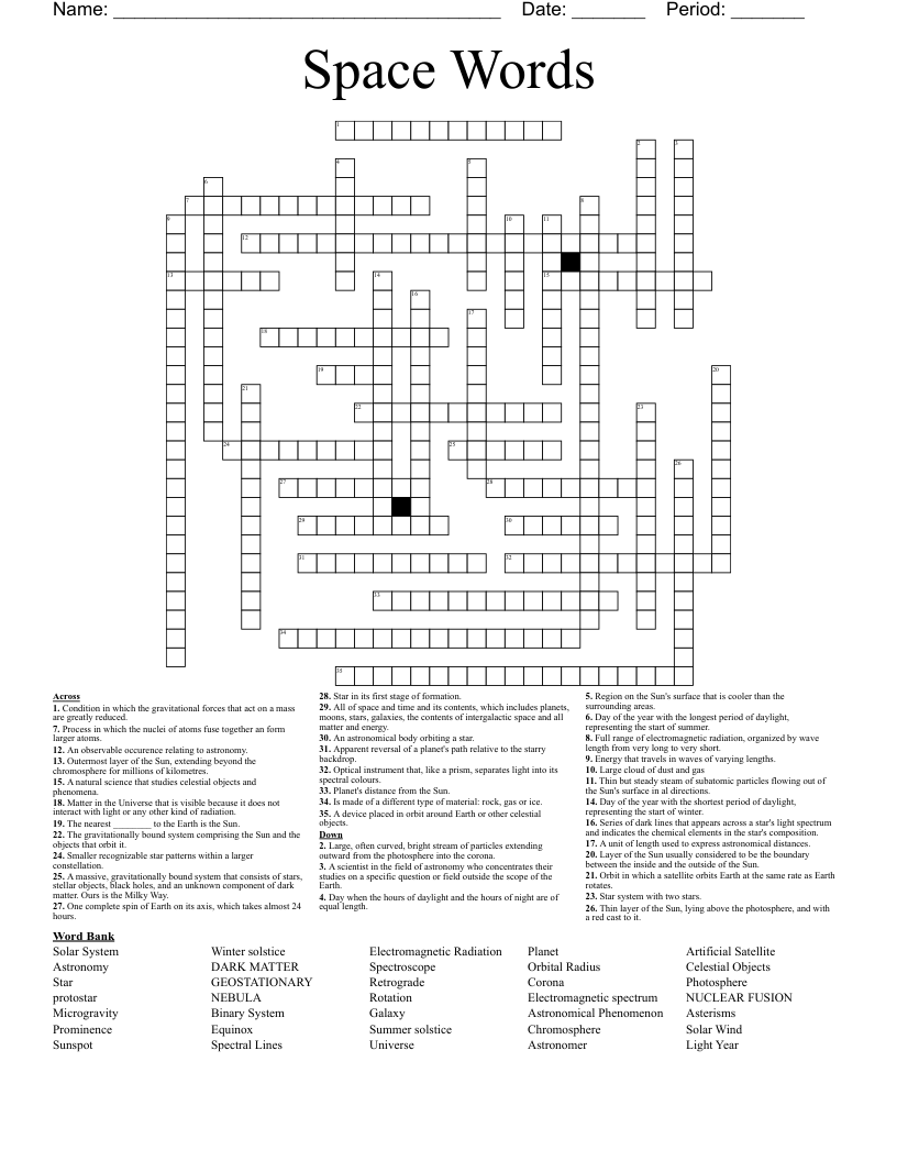 Space Words Crossword WordMint