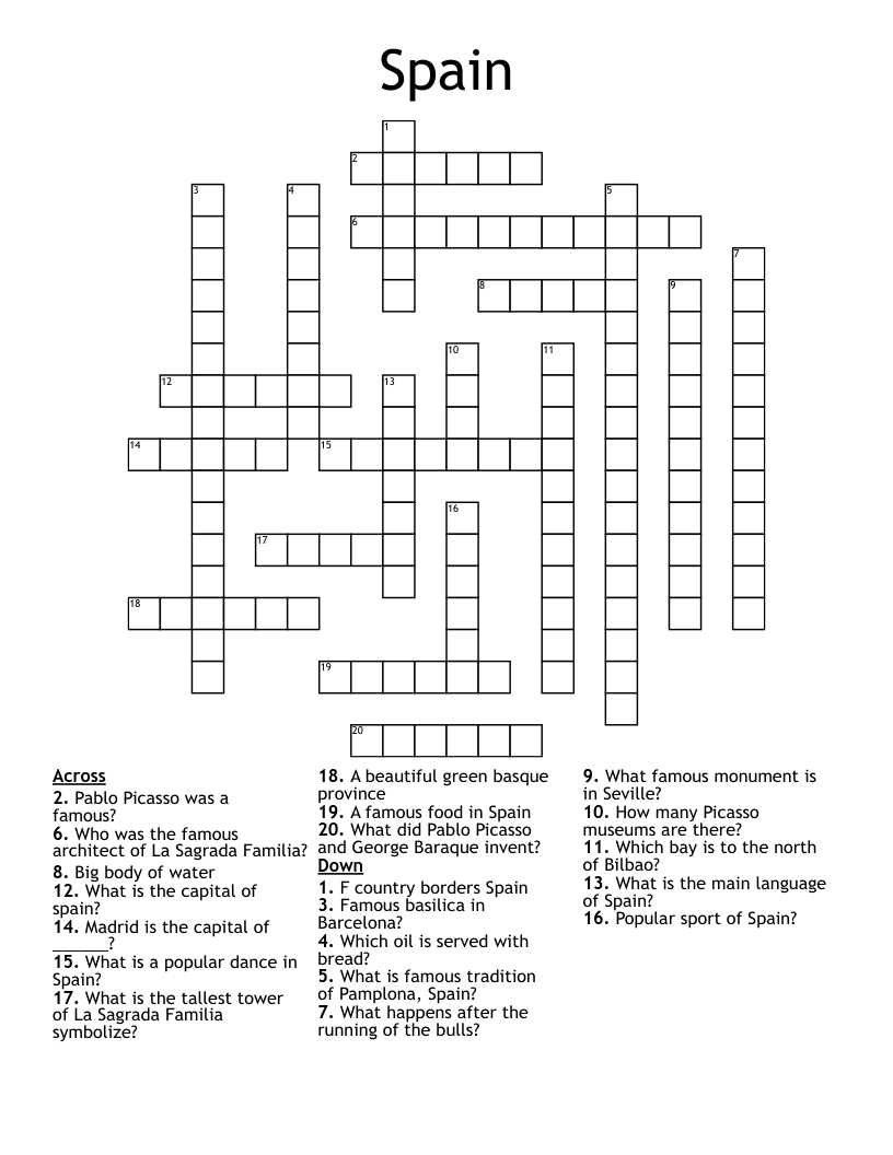 Spain Crossword WordMint Spain Crossword WordMint