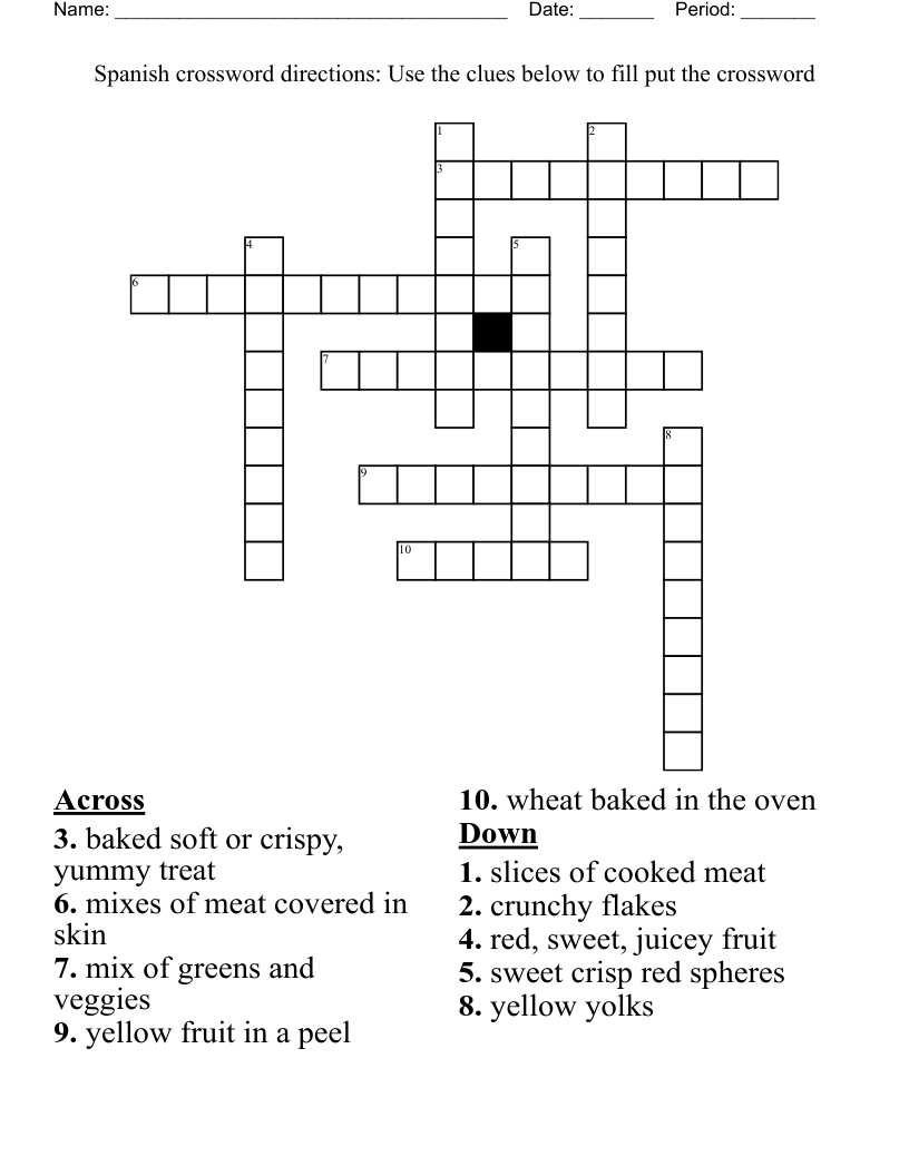 Spanish Crossword Directions Use The Clues Below To Fill Put The Crossword WordMint Spanish Crossword Directions Use The Clues Below To Fill Put The Crossword WordMint