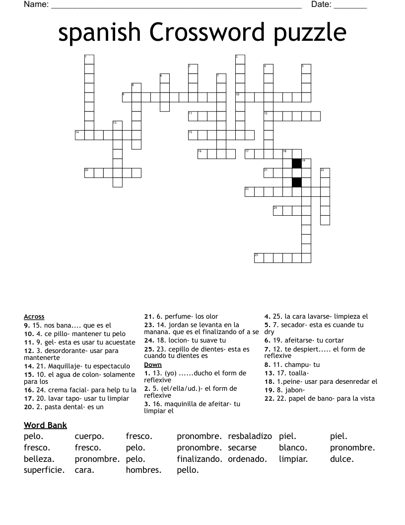 Spanish Crossword Puzzle WordMint
