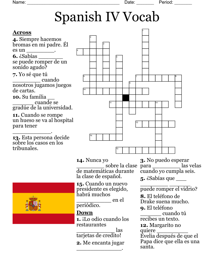 Spanish Crossword Puzzle WordMint Spanish Crossword Puzzle WordMint