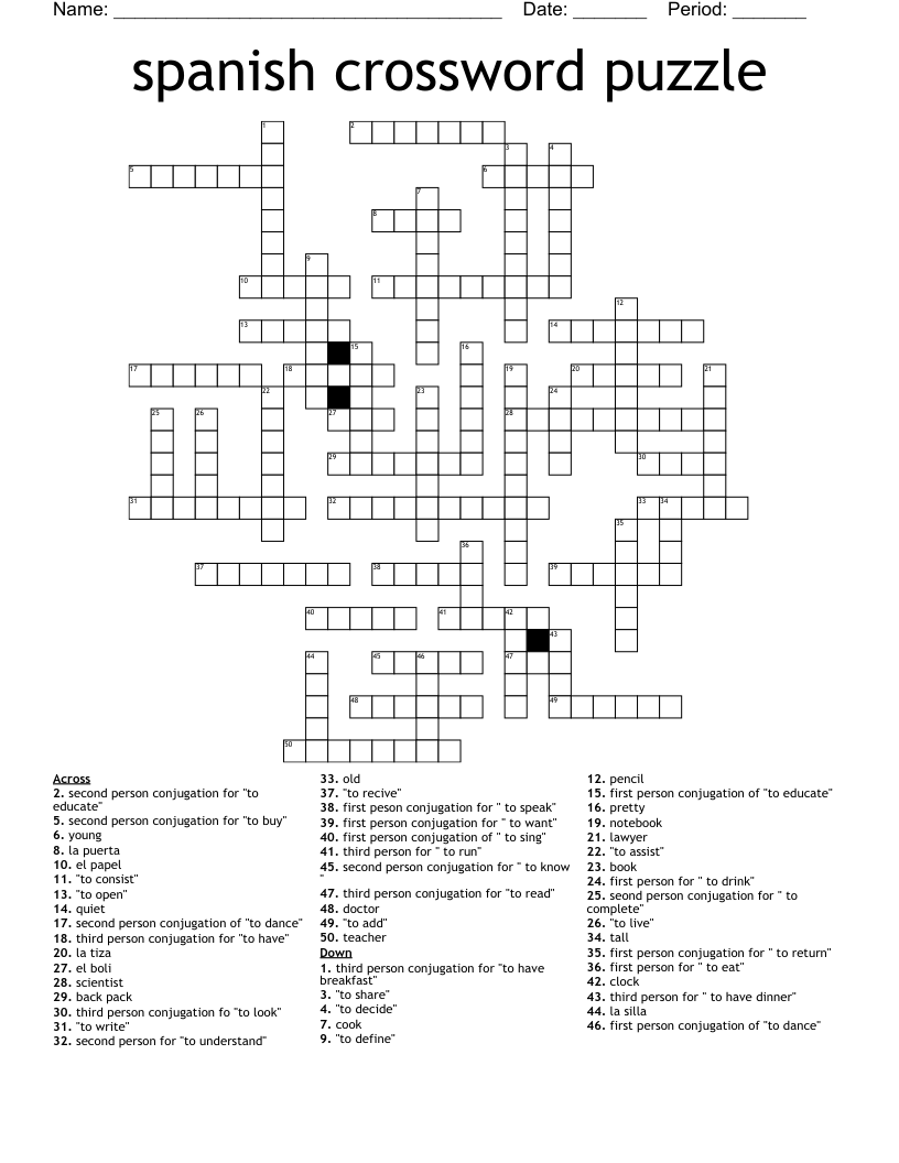 Spanish Crossword Puzzle WordMint Spanish Crossword Puzzle WordMint