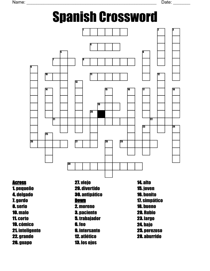 Spanish Crossword Puzzle WordMint Spanish Crossword Puzzle WordMint