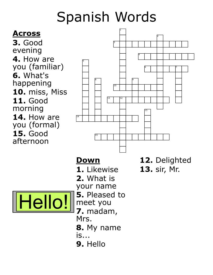Spanish Words Crossword WordMint Spanish Words Crossword WordMint