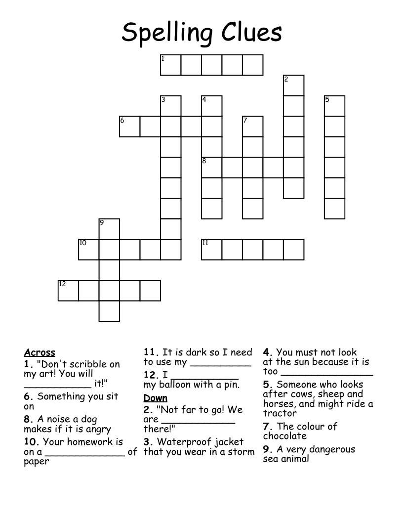 Spelling Clues Crossword WordMint