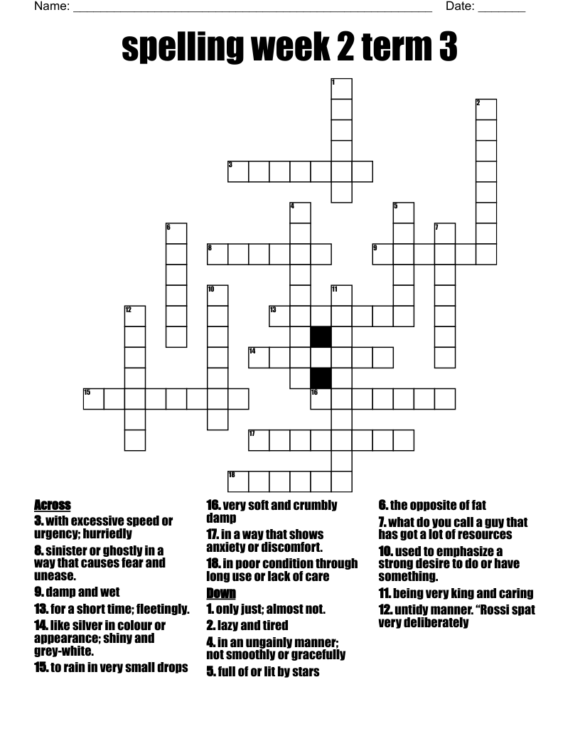 Spelling Week 2 Term 3 Crossword WordMint Spelling Week 2 Term 3 Crossword WordMint