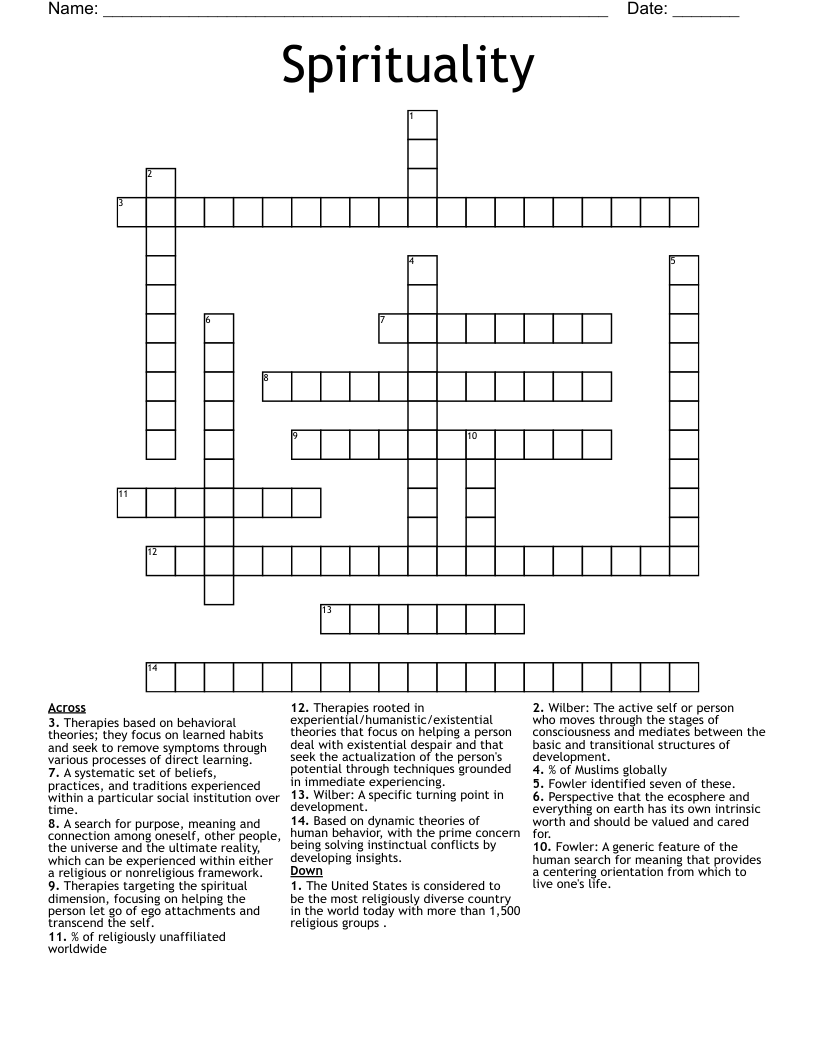 Spirituality Crossword WordMint