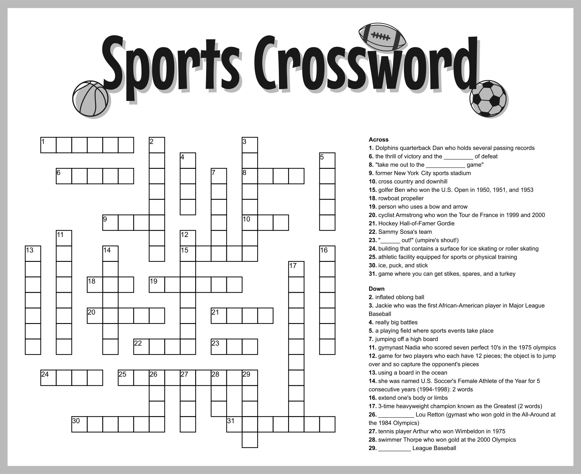 Sport Crossword 10 Free PDF Printables Printablee
