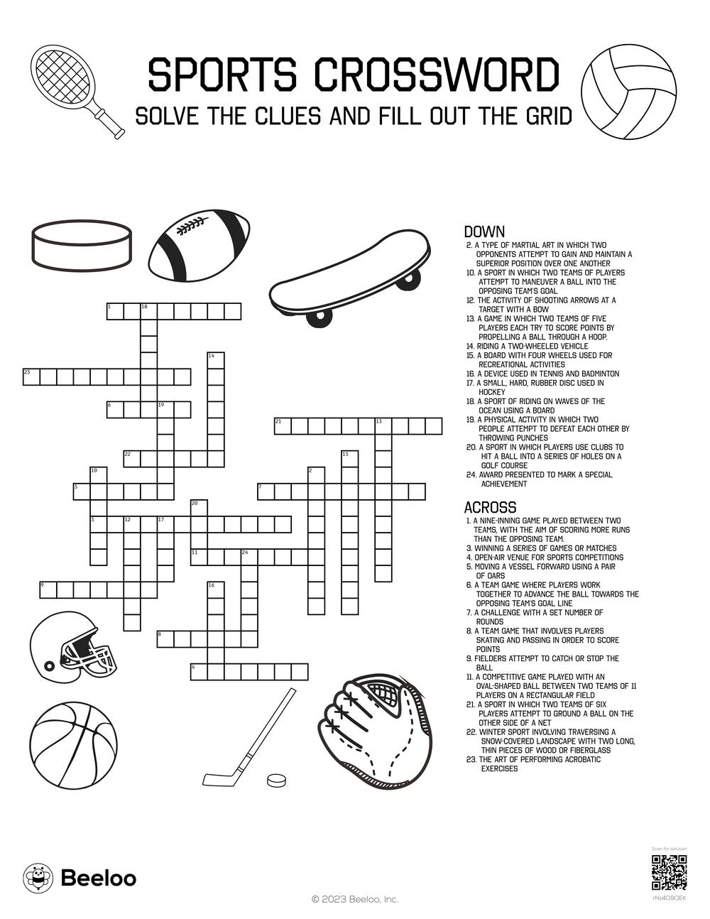 Sports Crossword Beeloo Printable Crafts And Activities For Kids