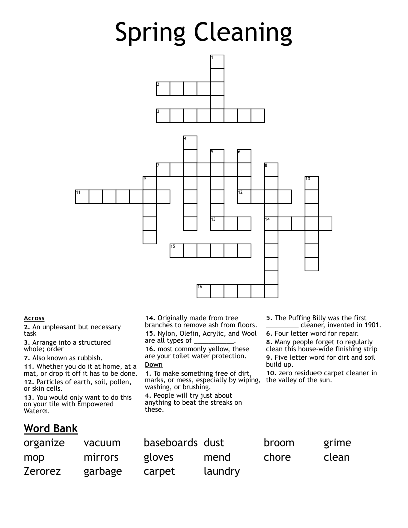 Spring Cleaning Crossword WordMint Spring Cleaning Crossword WordMint