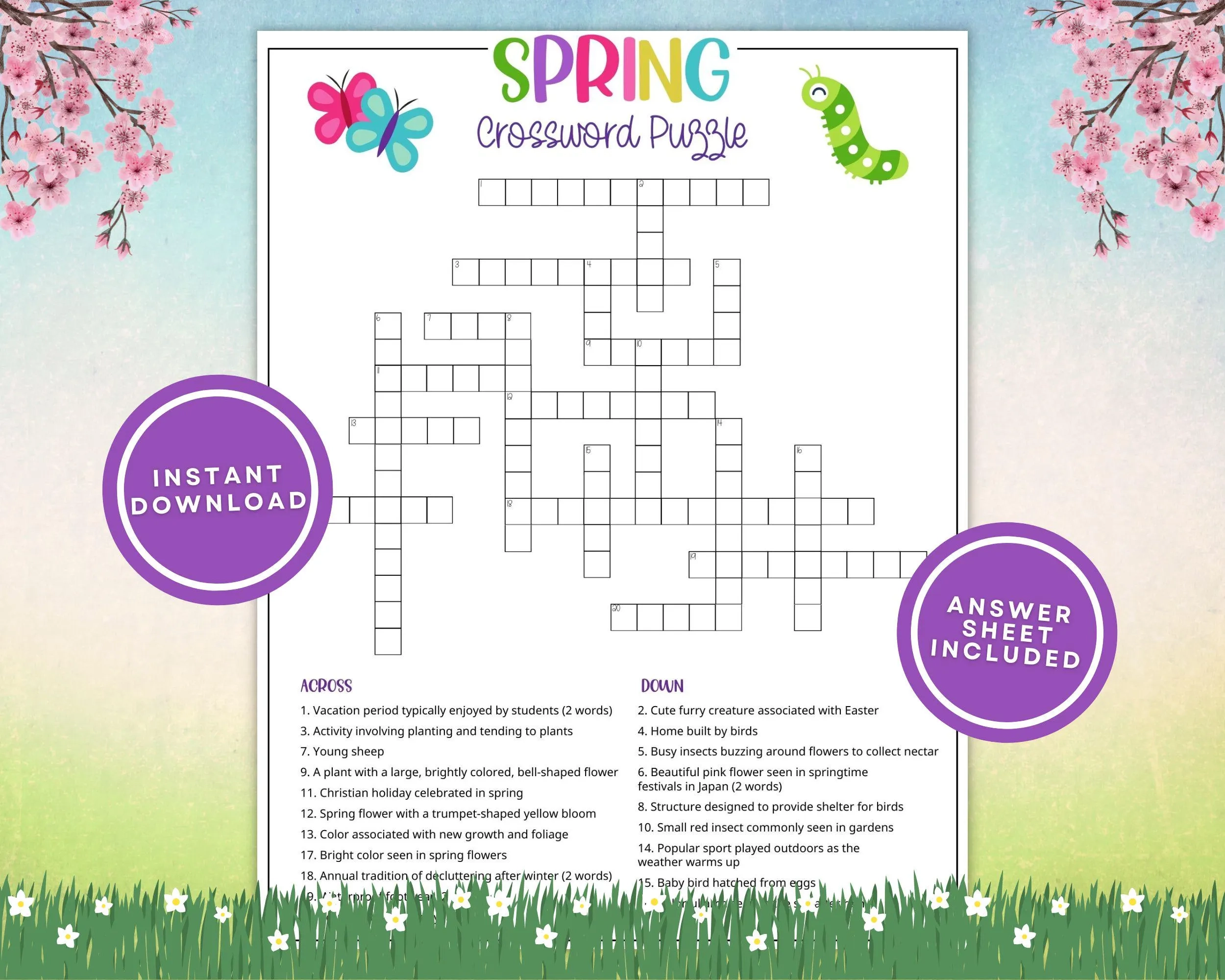 Spring Crossword Etsy