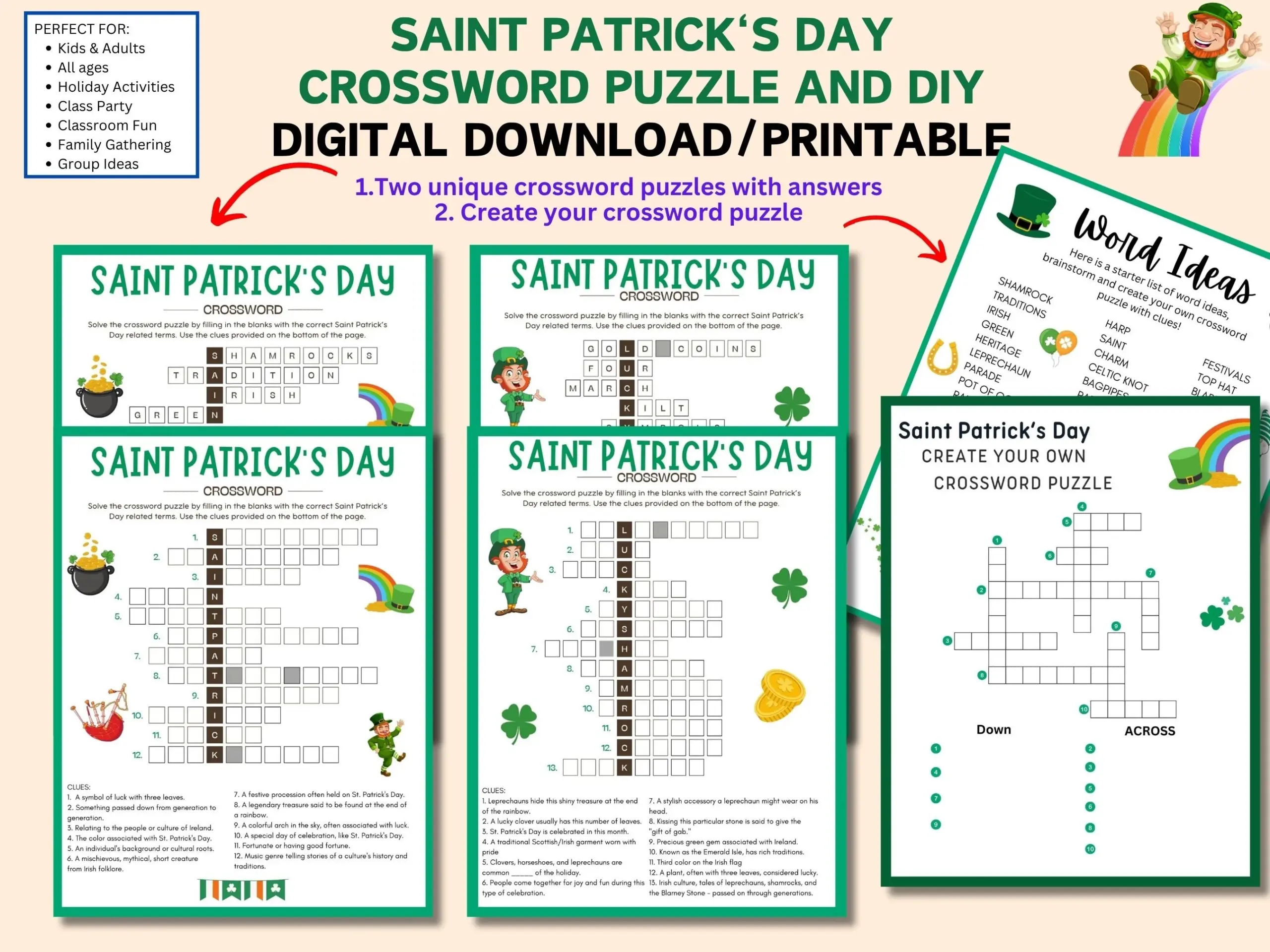 St Patrick s Day Crossword Puzzle Bundle DIY Template Class family Activity Party Idea Education Resource Printable Digital Download Etsy St Patrick s Day Crossword Puzzle Bundle DIY Template Class family Activity Party Idea Education Resource Printable Digital Download Etsy