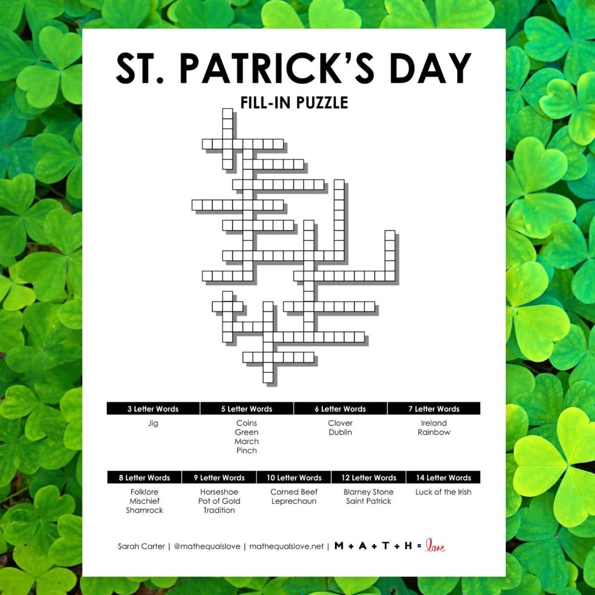 St Patrick s Day Fill In Puzzle Math Love