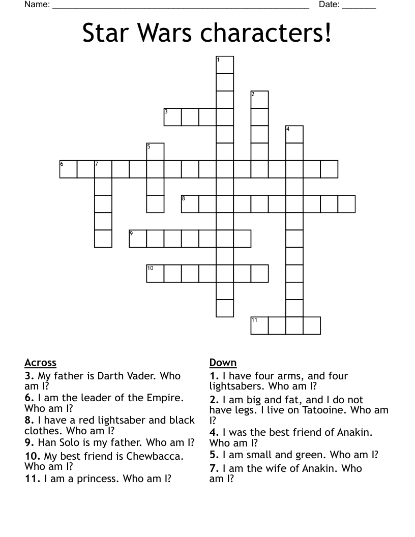 Star Wars Characters Crossword WordMint Star Wars Characters Crossword WordMint