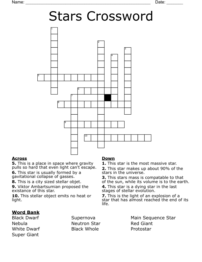 Stars Crossword WordMint Stars Crossword WordMint