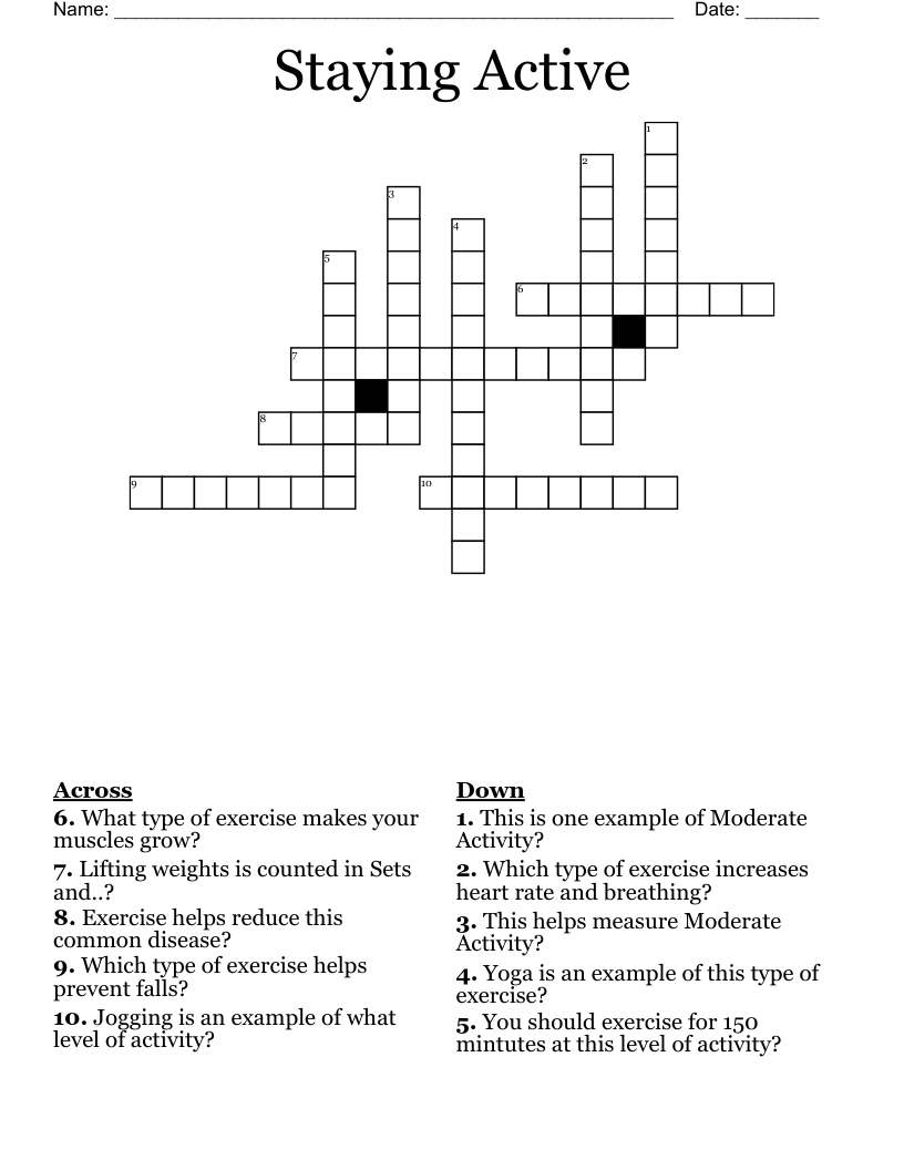 Staying Active Crossword WordMint Staying Active Crossword WordMint