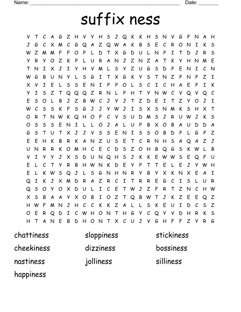 Suffix Ness Word Search WordMint