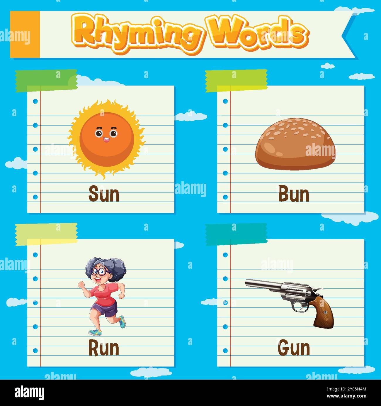 Sun Bun Run And Gun Rhyming Words Stock Vector Image Art Alamy Sun Bun Run And Gun Rhyming Words Stock Vector Image Art Alamy