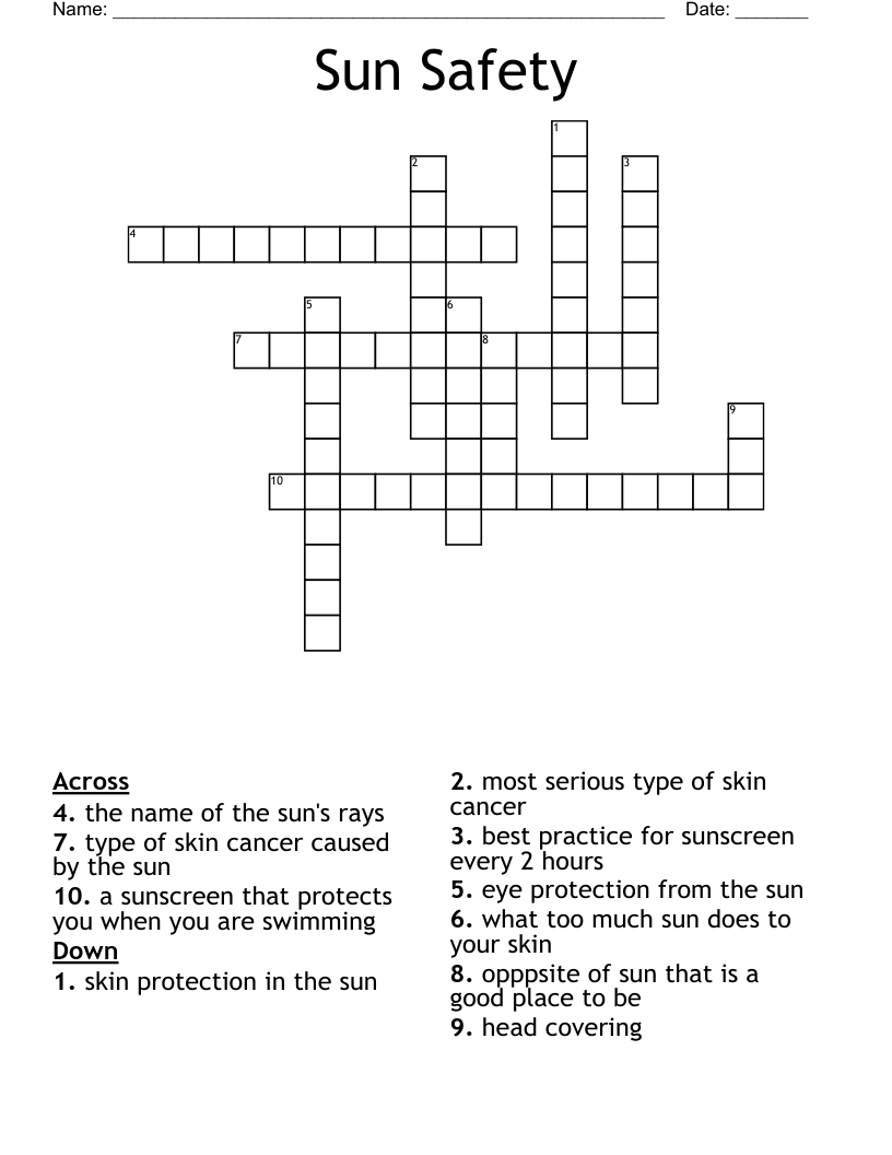 Sun Safety Crossword WordMint