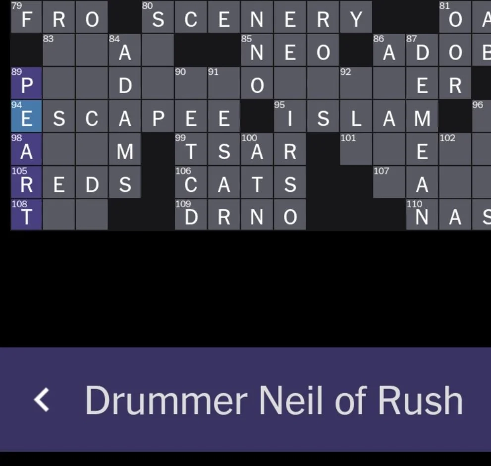 Sunday NYT Crossword R rush