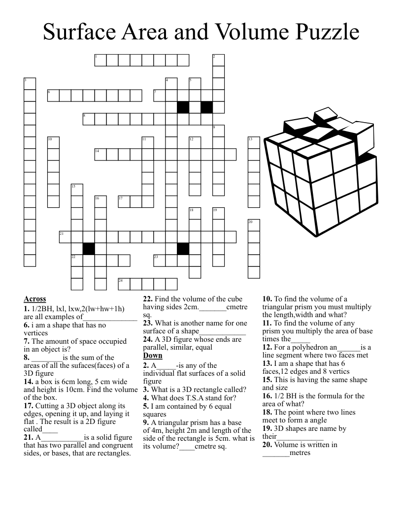 Surface Area And Volume Puzzle Crossword WordMint Surface Area And Volume Puzzle Crossword WordMint
