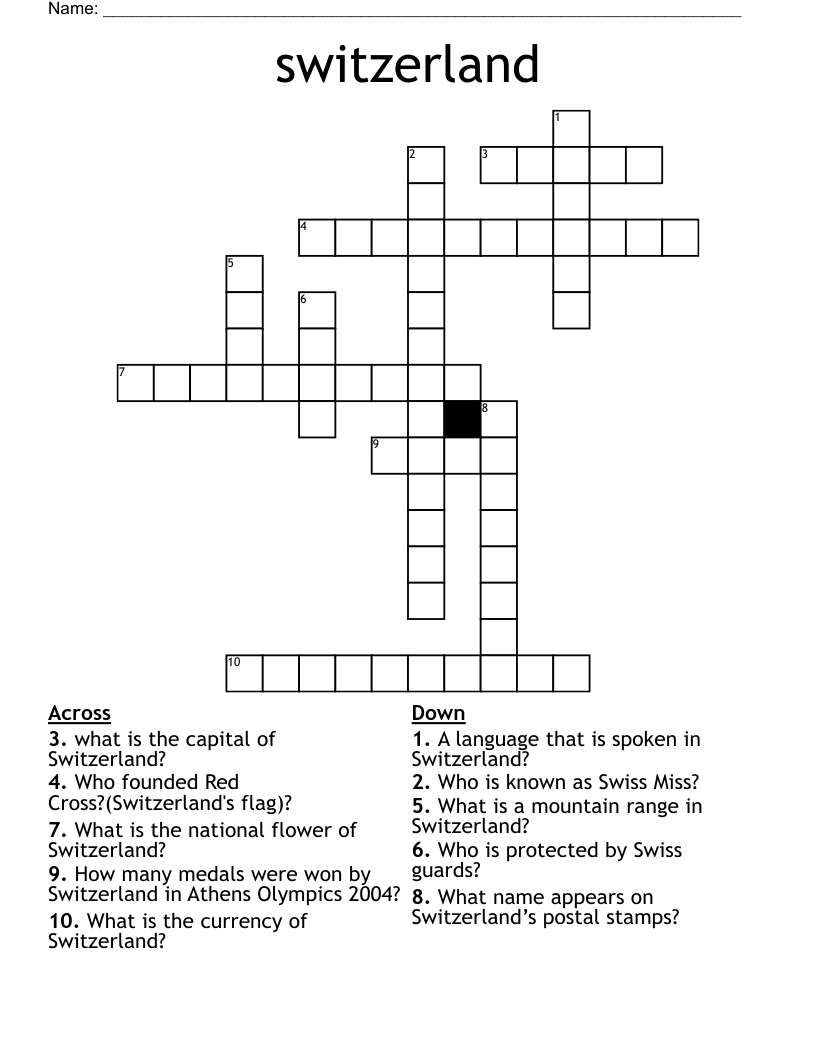 Switzerland Crossword WordMint