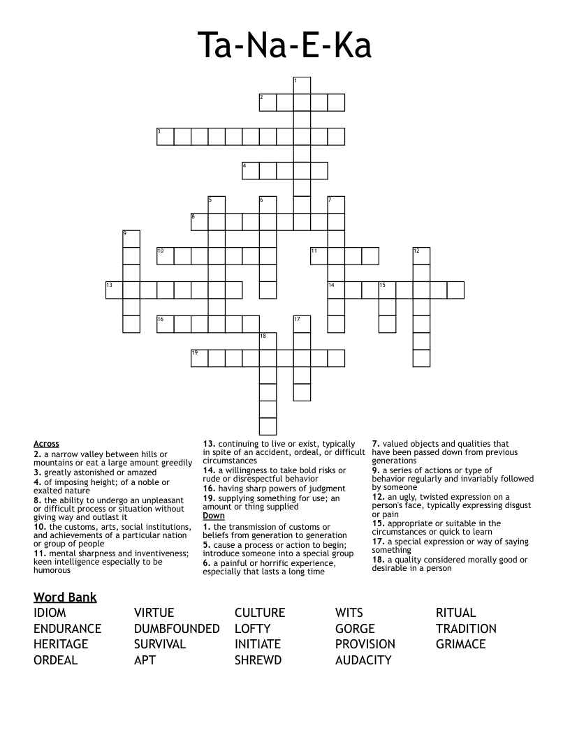 Ta Na E Ka Crossword WordMint