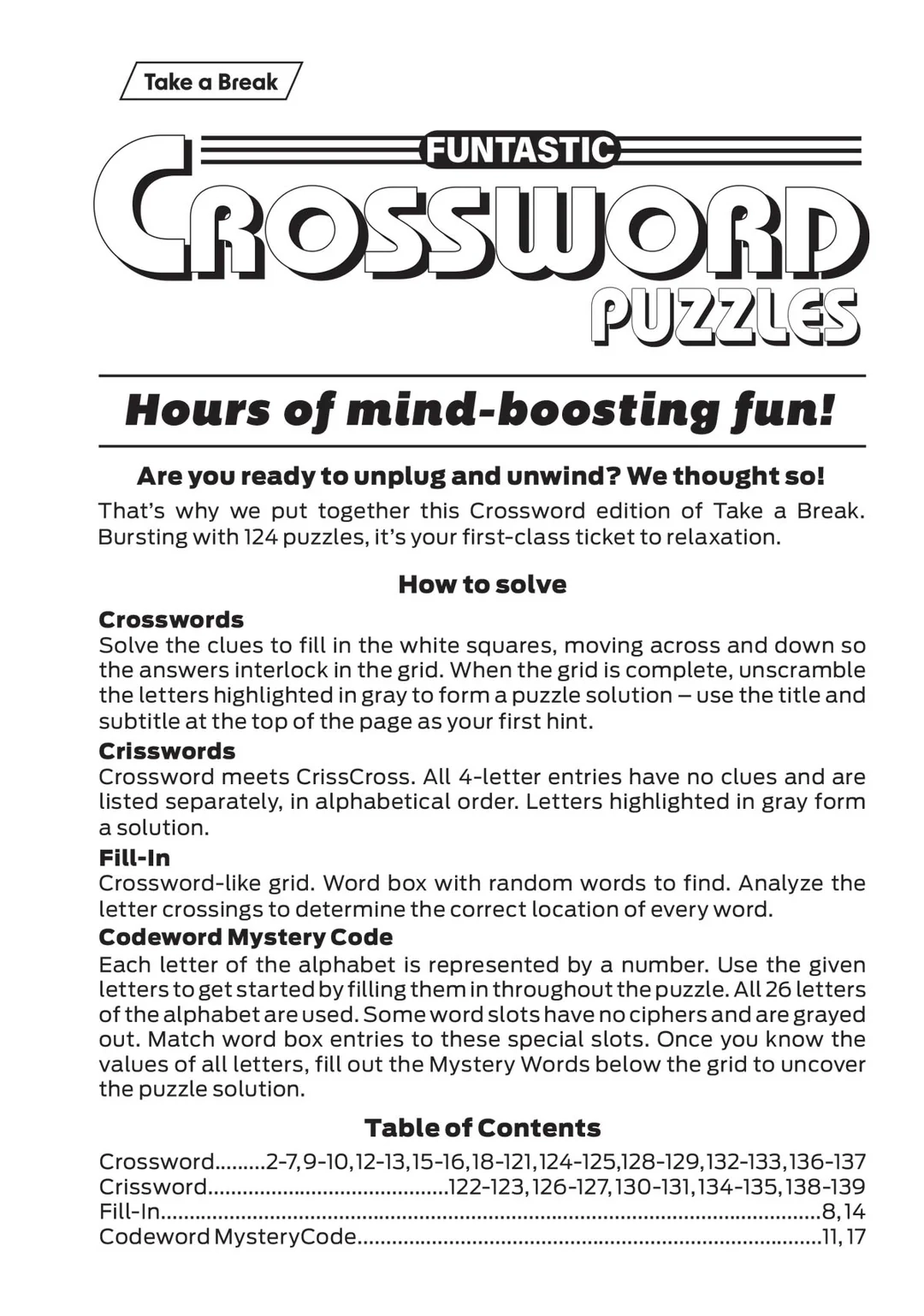 Take A Break Funtastic Crossword 25 05 30 Over 124 Puzzles 4 Level Magazine Shop US