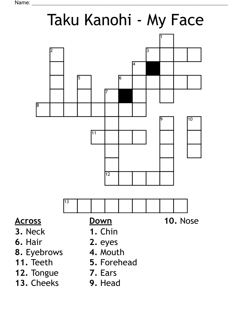Taku Kanohi My Face Crossword WordMint