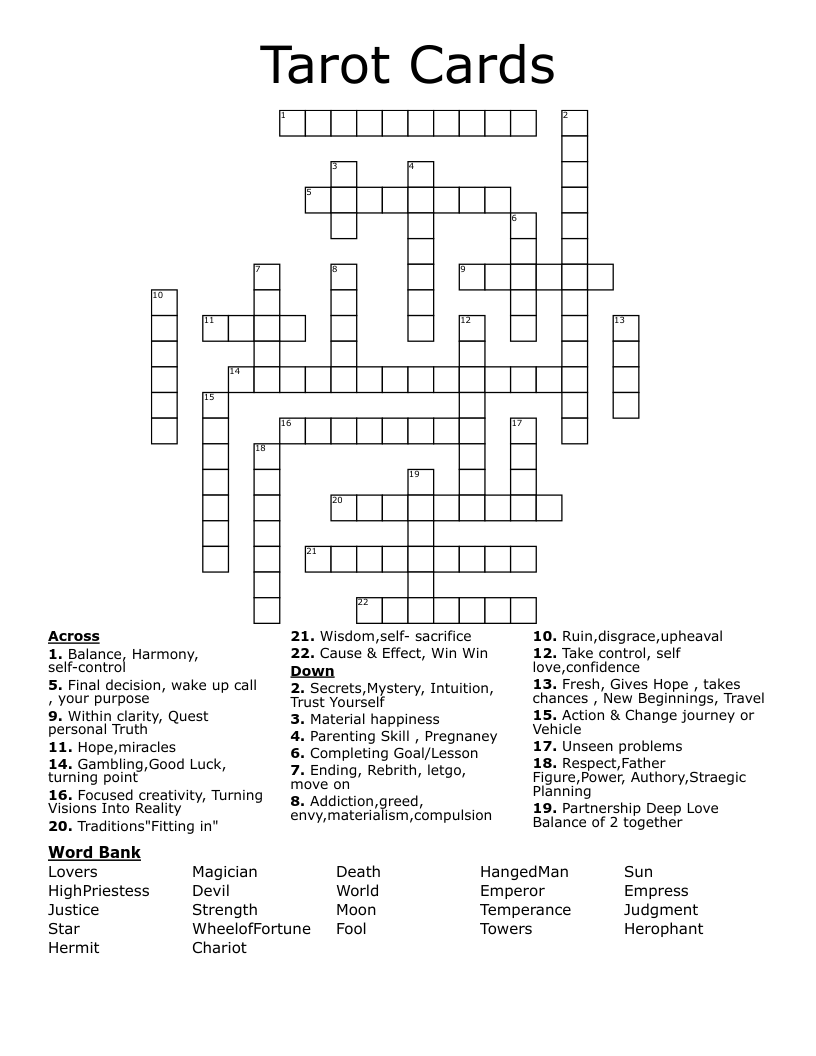 Tarot Cards Crossword WordMint