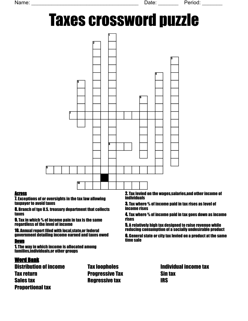 Taxes Crossword Puzzle WordMint