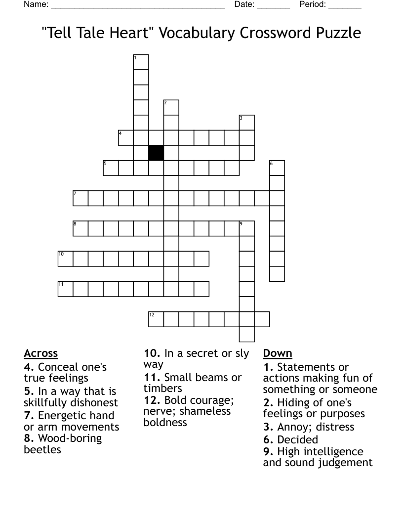 Tell Tale Heart Vocabulary Crossword Puzzle WordMint Tell Tale Heart Vocabulary Crossword Puzzle WordMint