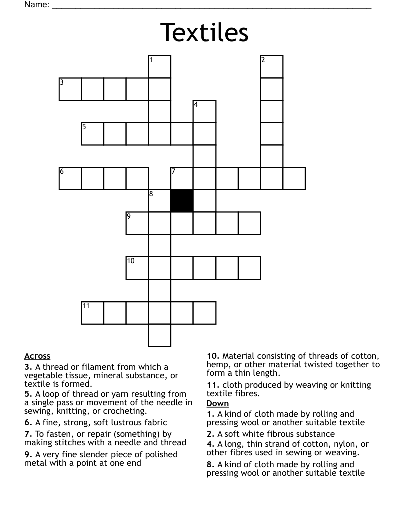 Textiles Crossword WordMint