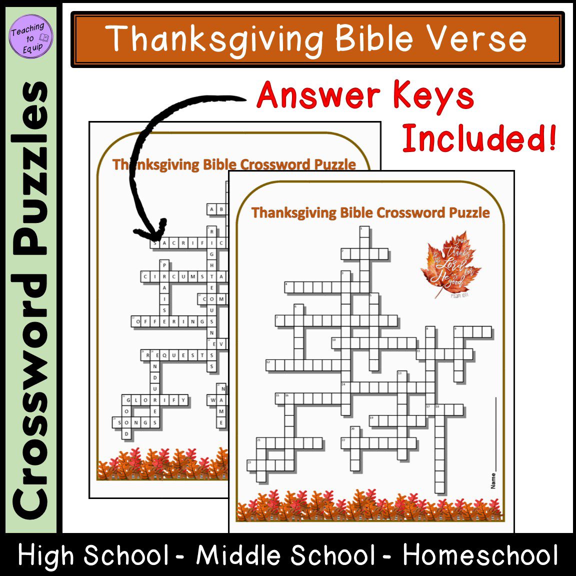Thanksgiving Bible Scriptures Crossword Puzzle Activity Made By Teachers