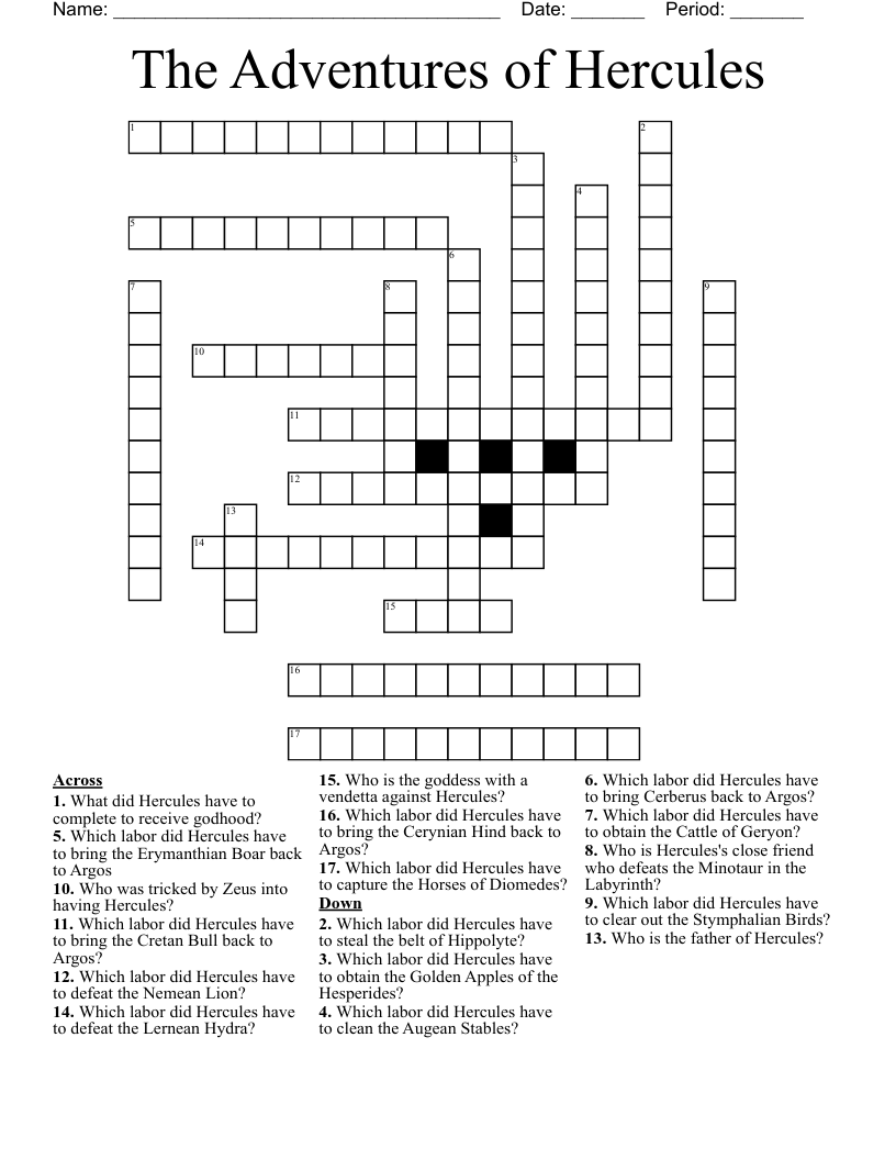 The Adventures Of Hercules Crossword WordMint