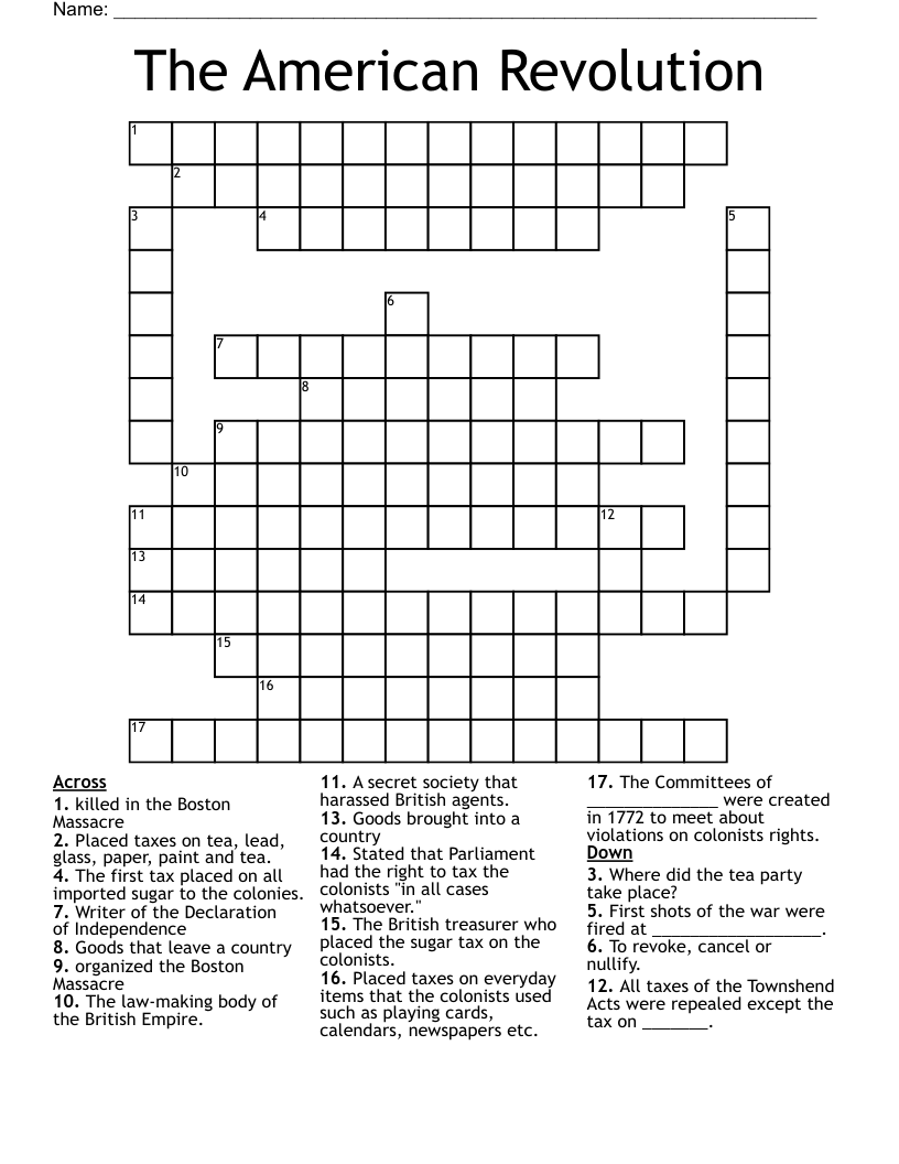 The American Revolution Crossword WordMint The American Revolution Crossword WordMint