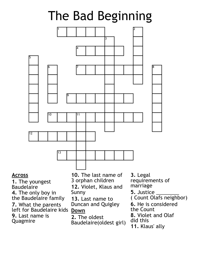 The Bad Beginning Crossword WordMint