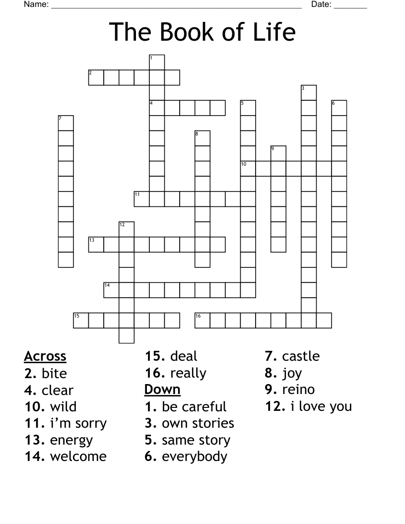The Book Of Life Crossword WordMint The Book Of Life Crossword WordMint