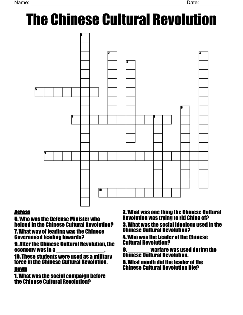 The Chinese Cultural Revolution Crossword WordMint The Chinese Cultural Revolution Crossword WordMint