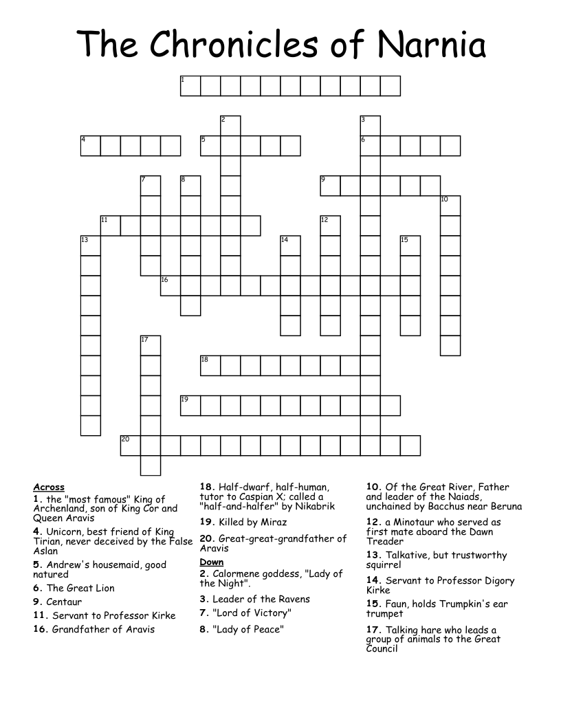 The Chronicles Of Narnia Crossword WordMint The Chronicles Of Narnia Crossword WordMint