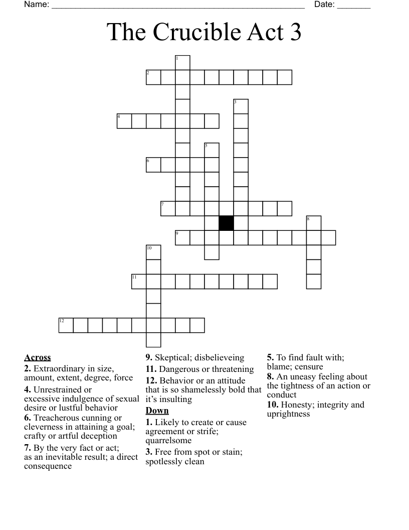 The Crucible Act 3 Crossword WordMint
