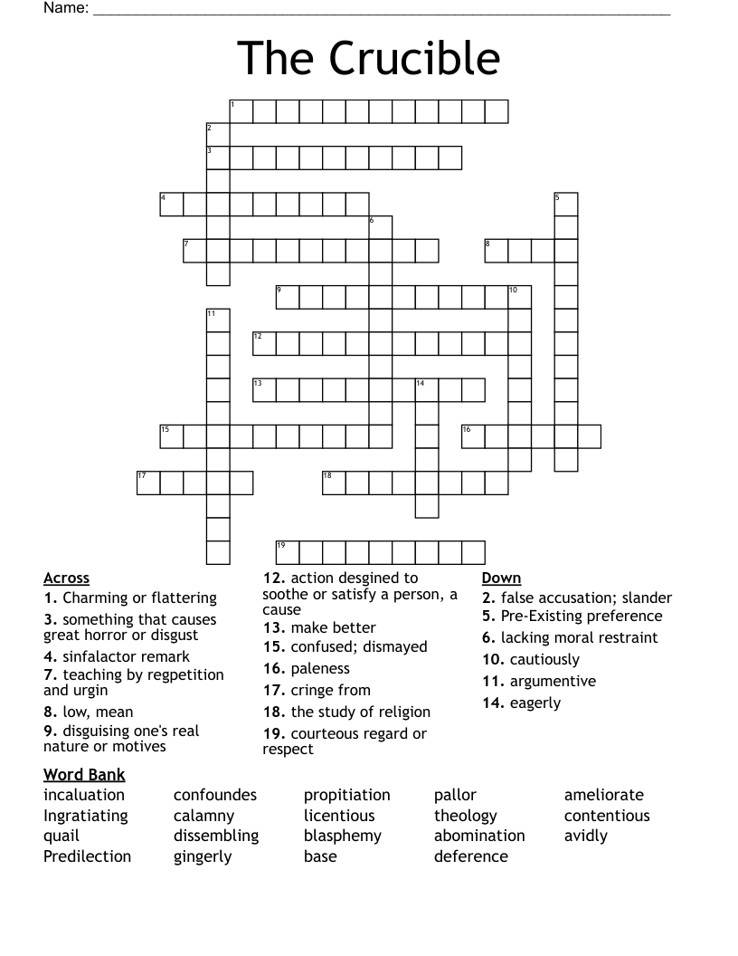 The Crucible Crossword WordMint The Crucible Crossword WordMint