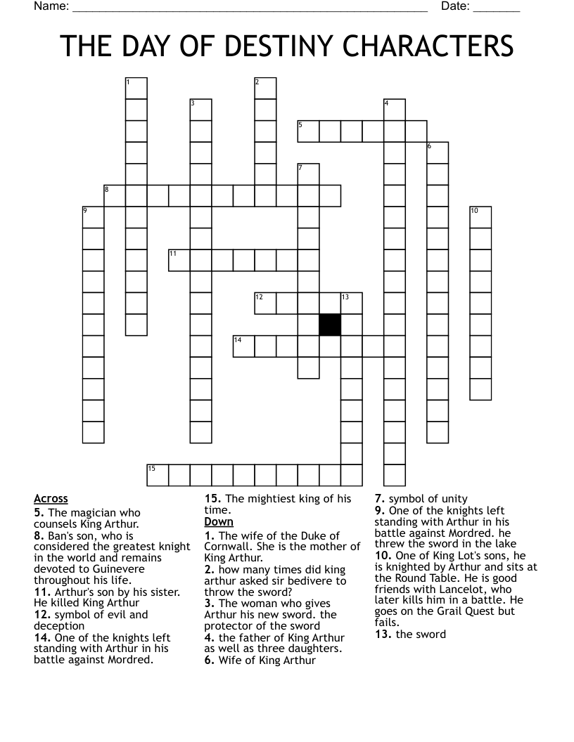 THE DAY OF DESTINY CHARACTERS Crossword WordMint